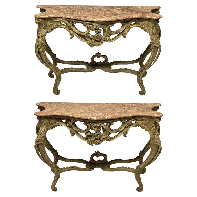 Pair of Louis XV Style Painted Console Tables For Sale at 1stDibs