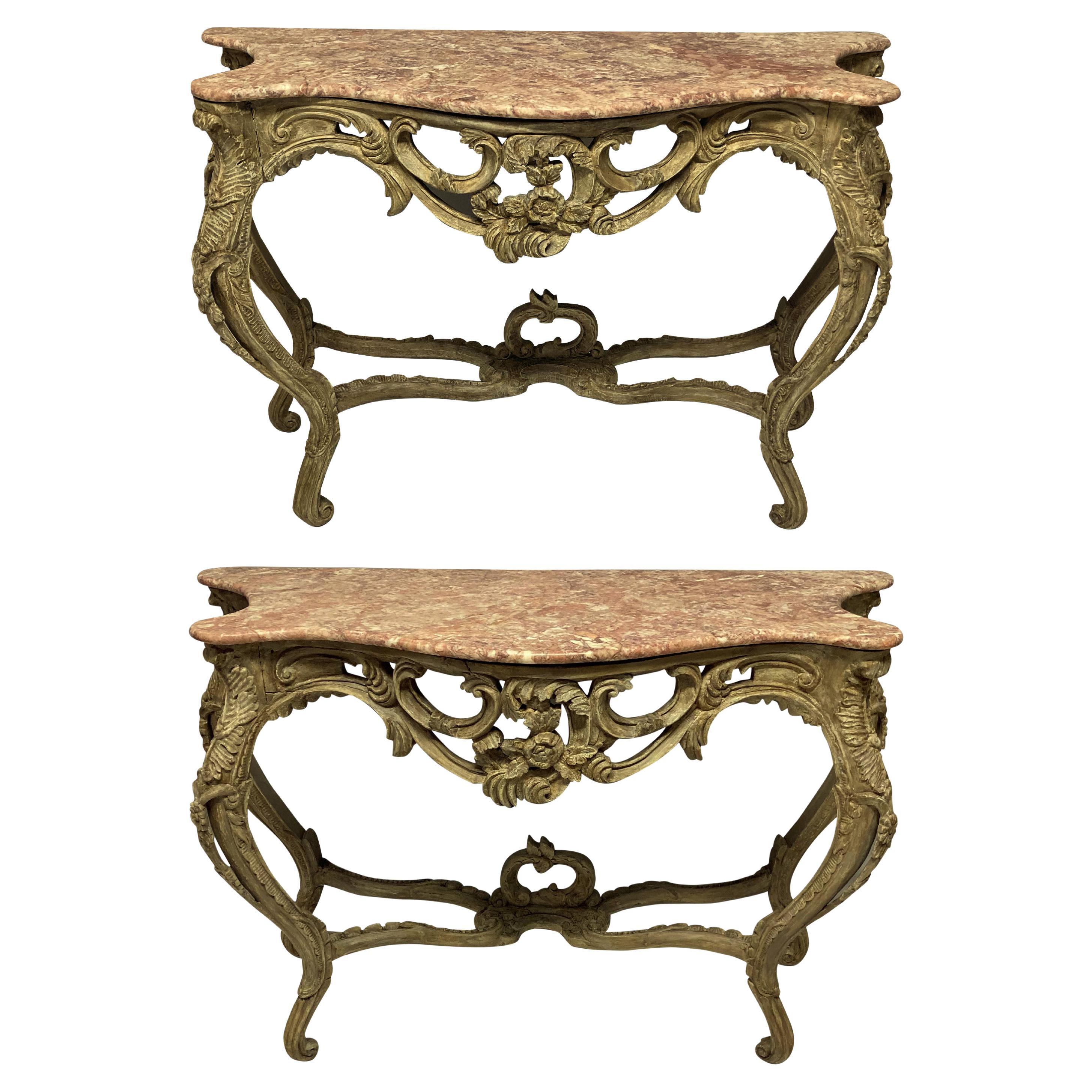 Pair of Louis XV Style Painted Console Tables