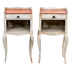Pair of Louis XV Style Painted Tables with Faux Marbleized Top