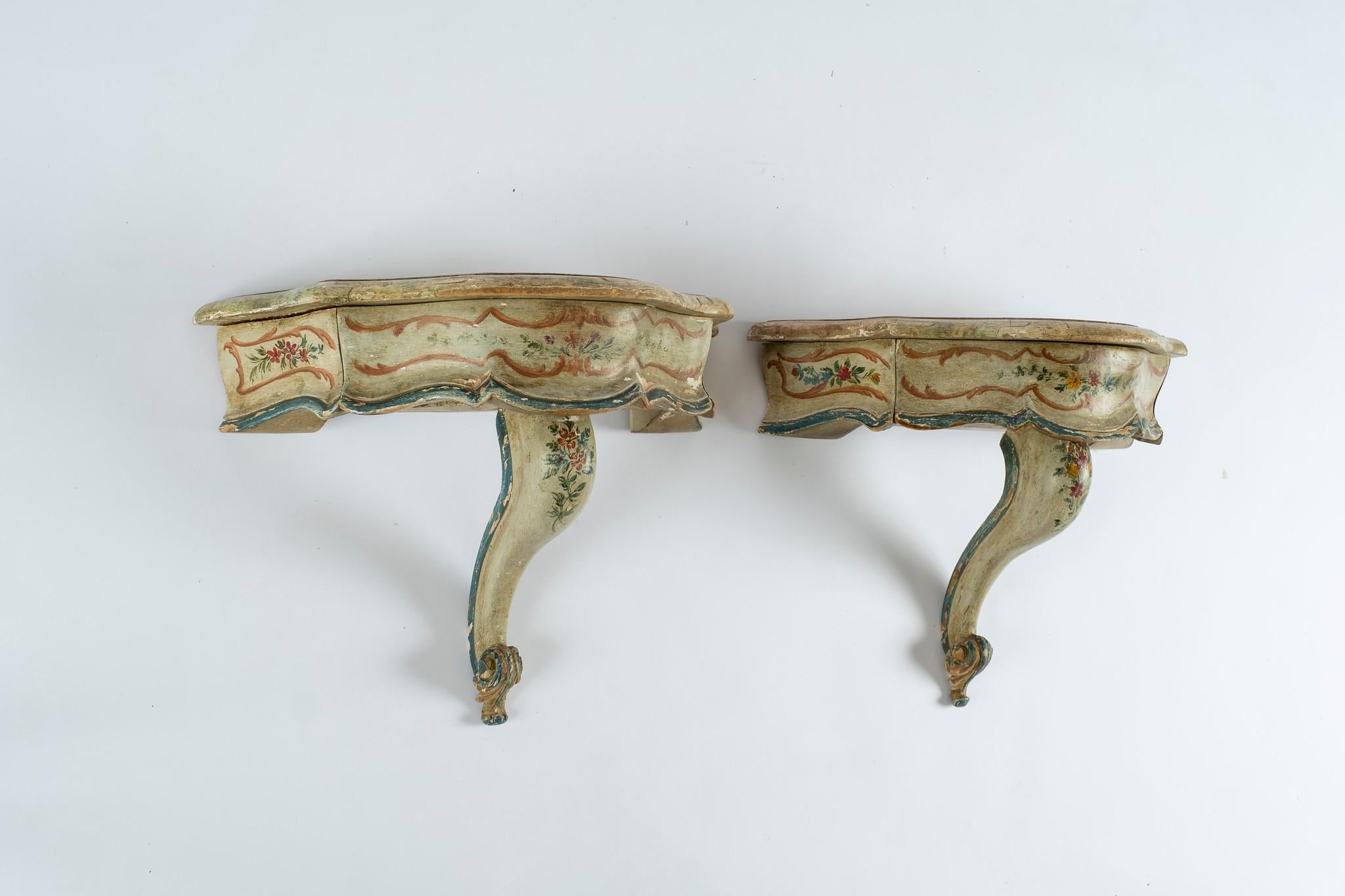 Pair of Louis XV Style Painted Wall Shelves For Sale 1