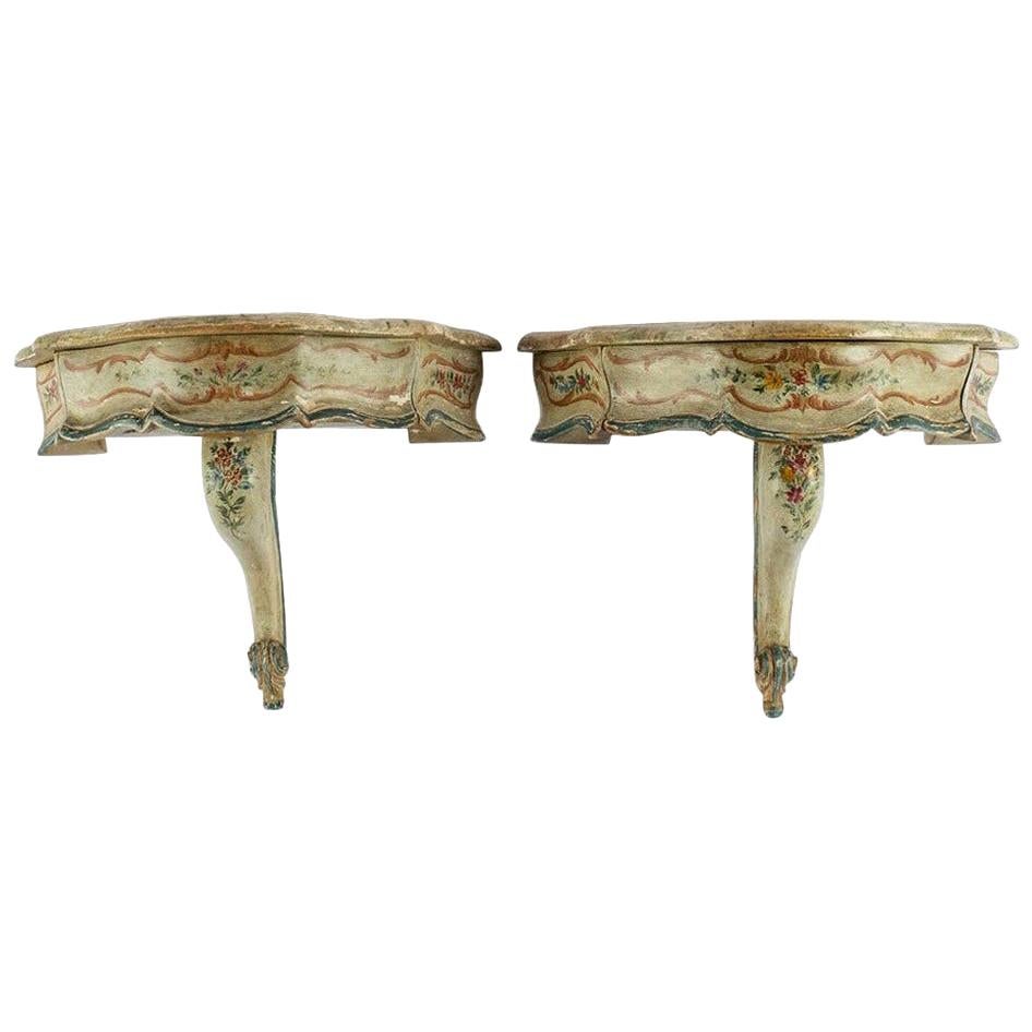 Pair of Louis XV Style Painted Wall Shelves For Sale