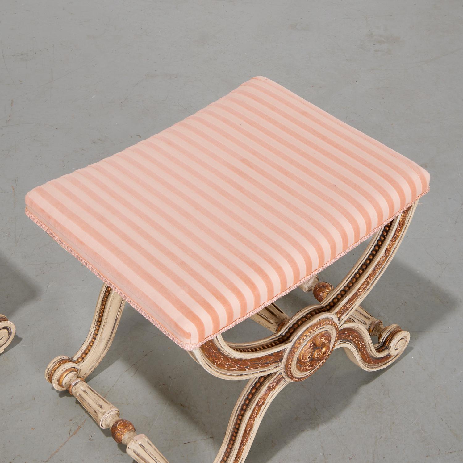 Hand-Carved Pair of Louis XV Style Parcel Gilt Ployant Stools - Plácido Domingo Collection For Sale