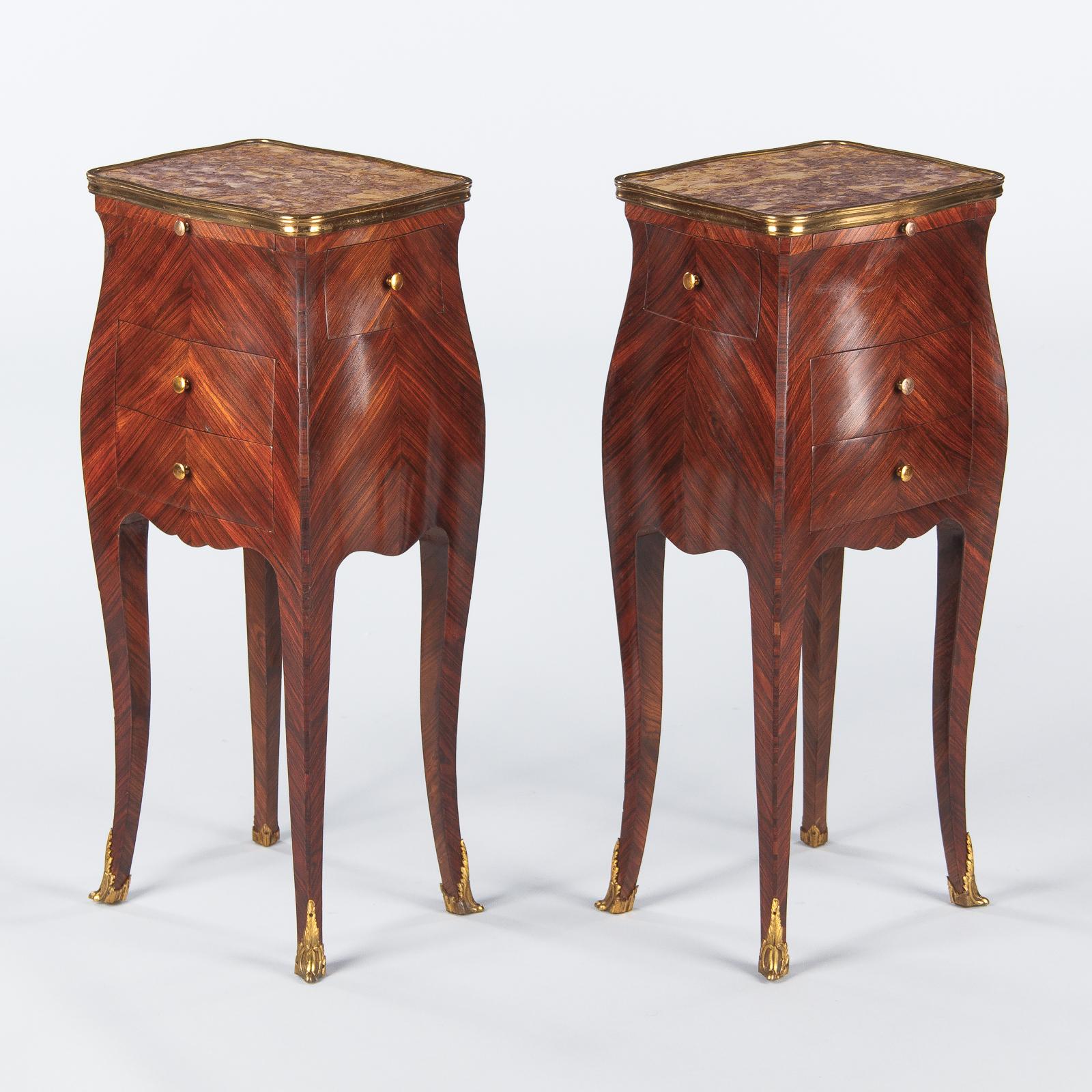Pair of Louis XV Style Rosewood and Marble-Top Side Cabinets, 1900s 4