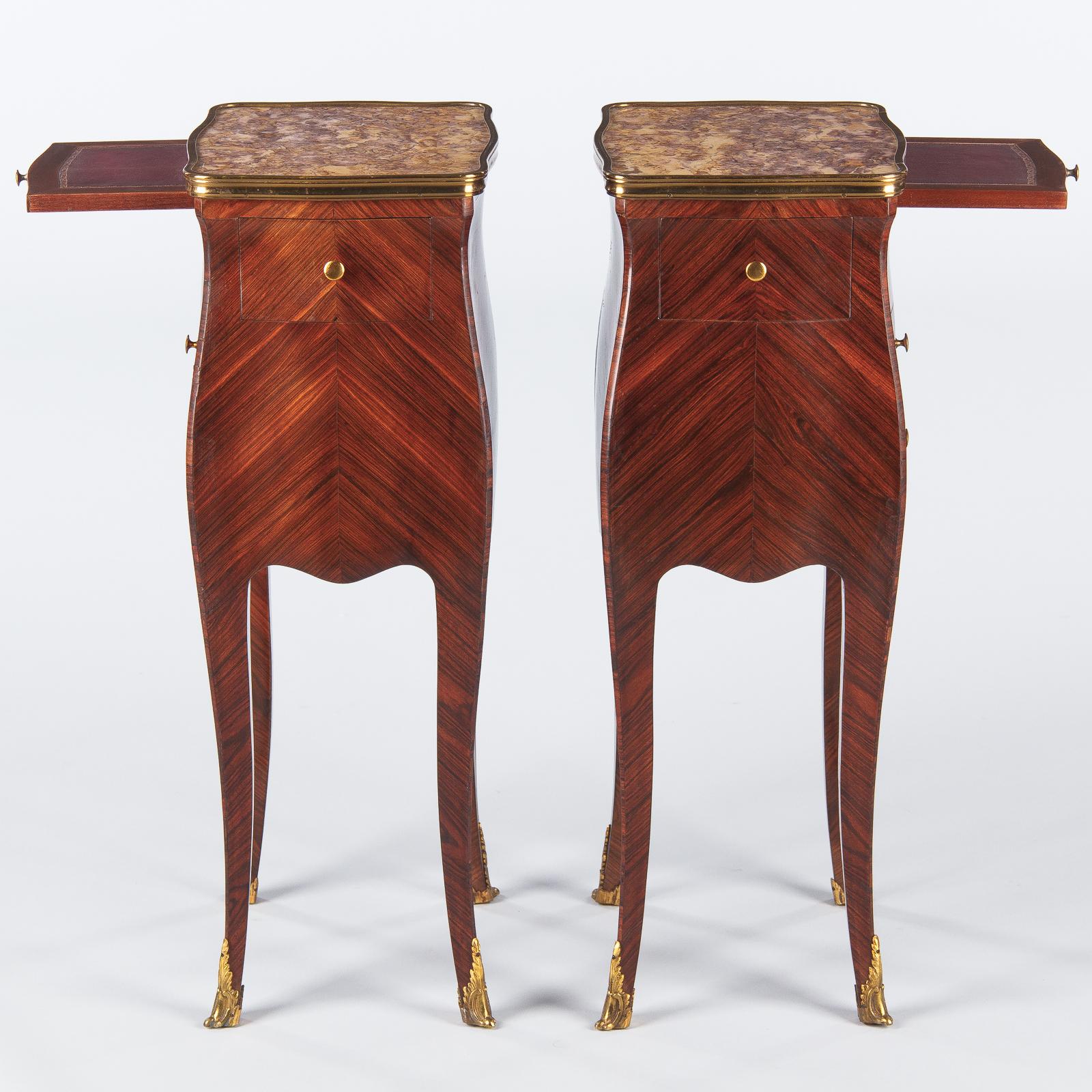 Pair of Louis XV Style Rosewood and Marble-Top Side Cabinets, 1900s 5