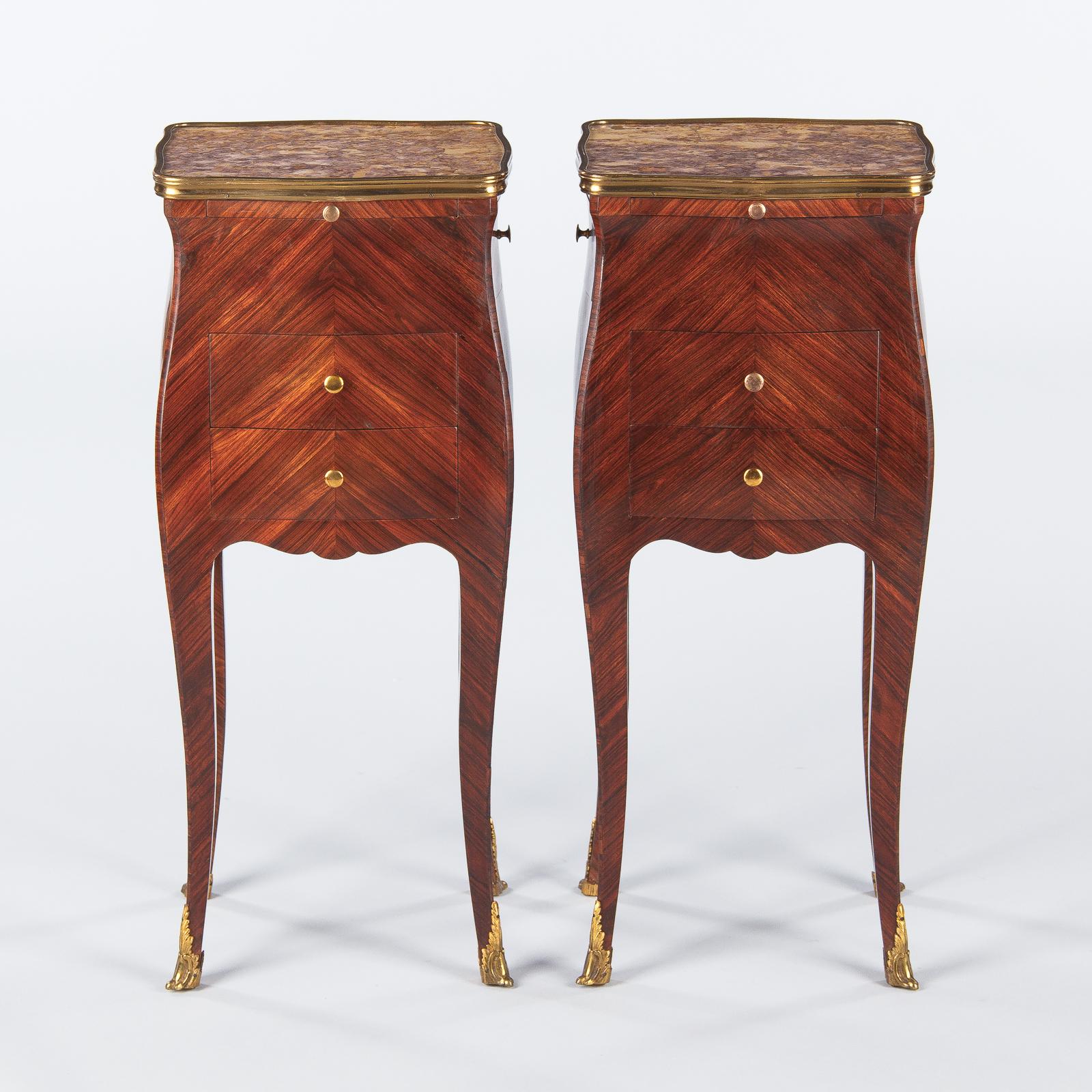 Pair of Louis XV Style Rosewood and Marble-Top Side Cabinets, 1900s 7
