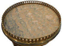 Pair of Louis XV style round side table, marble top, extensive bronze details.