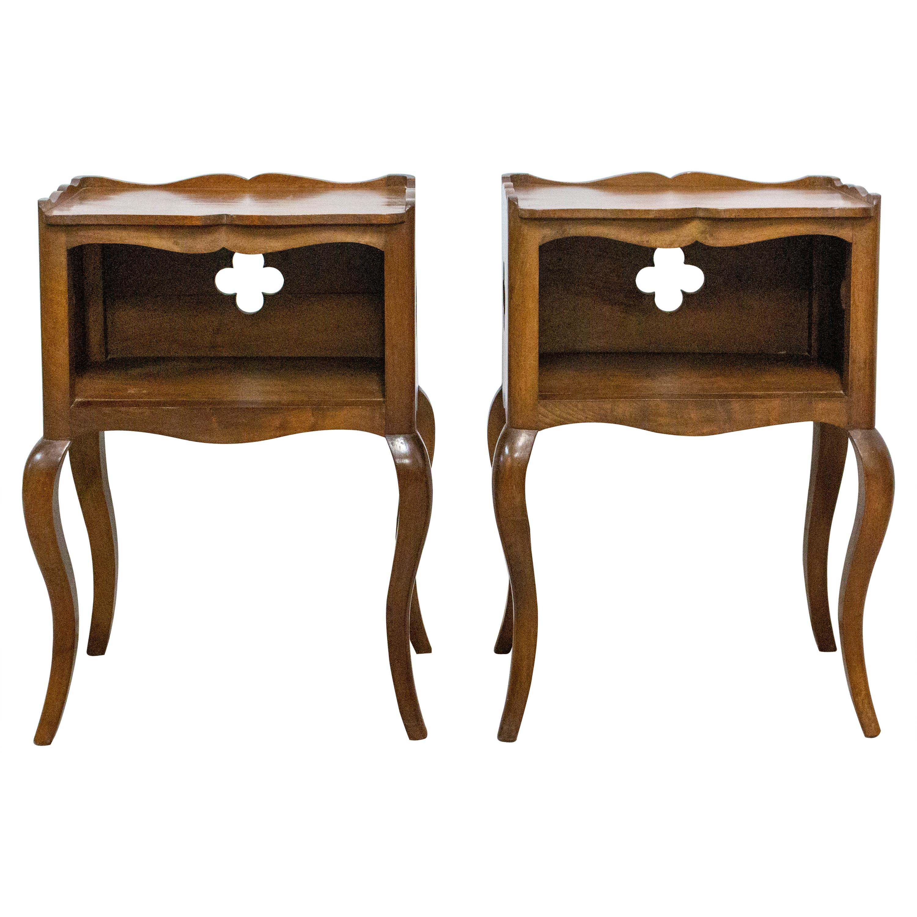 Pair of Louis XV Style Side Cabinets Clovers Nightstands French Bedside Tables