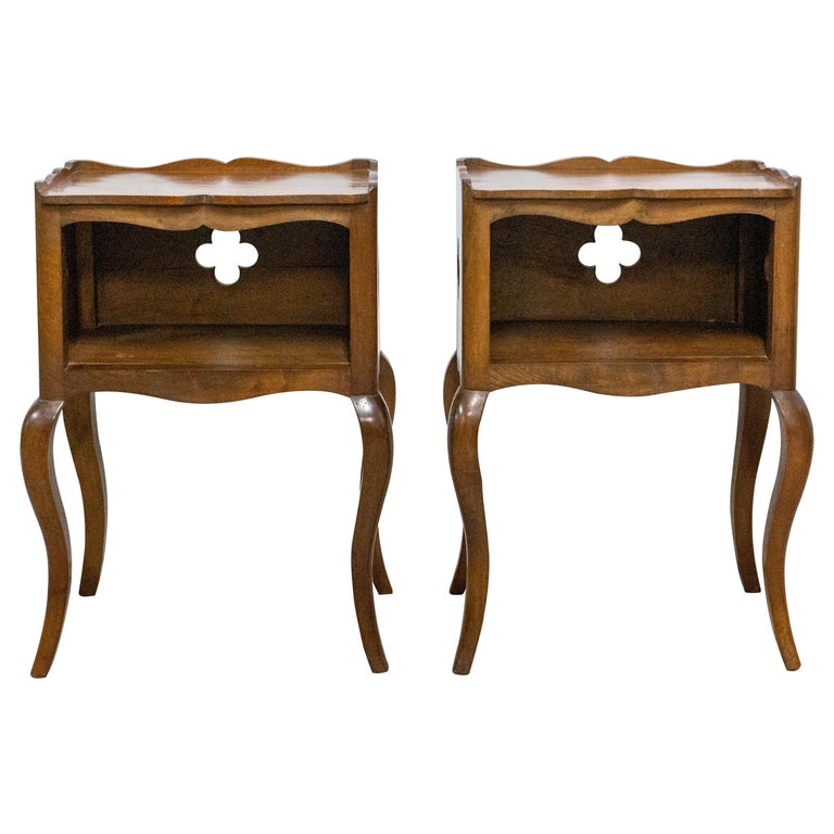 Pair of Louis XV Style Side Cabinets Clovers Nightstands French Bedside Tables For Sale