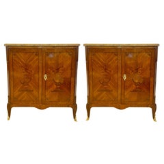Pair of Louis XV Style Side Cabinets, Commodes, Chests, Kingwood Marquetry