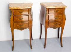 Pair of Louis XV Style Side Cabinets Nightstands French Bedside Tables Mable Top