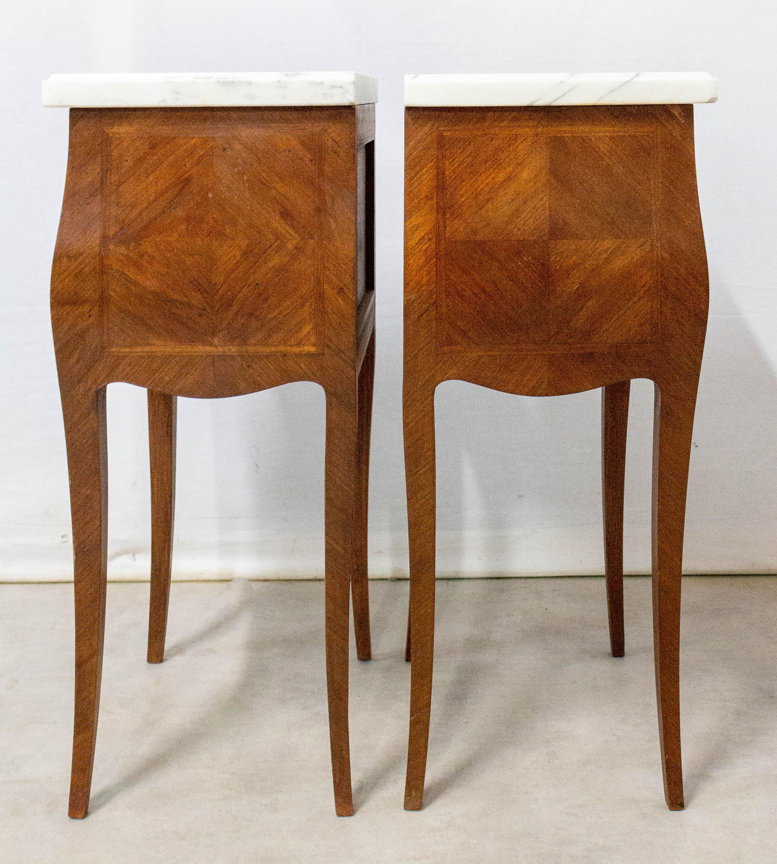 Wood Pair of Louis XV Style Side Cabinets Nightstands French Bedside Tables Mable Top