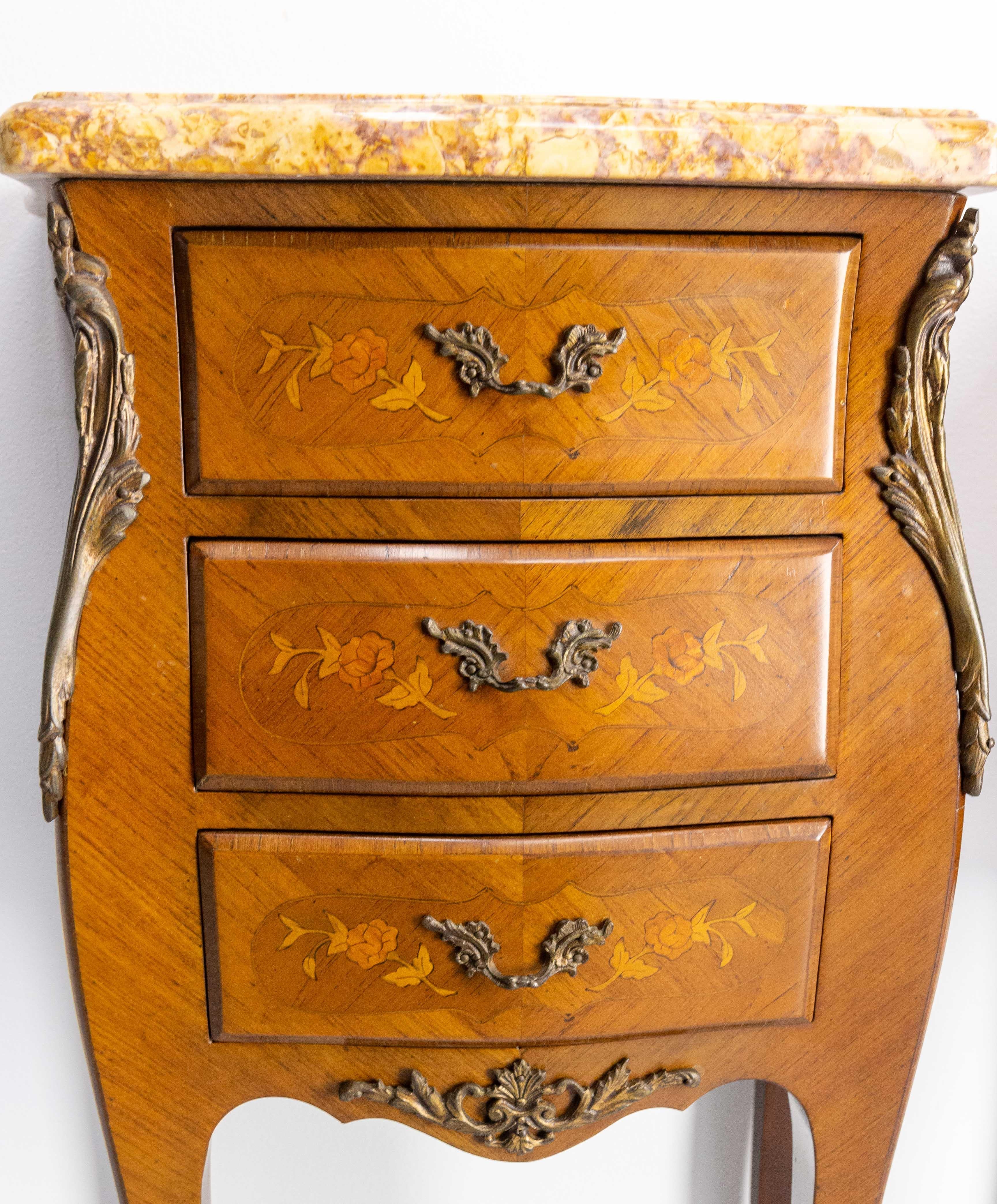 Pair of Louis XV Style Side Cabinets Nightstands French Bedside Tables Mable Top For Sale 3