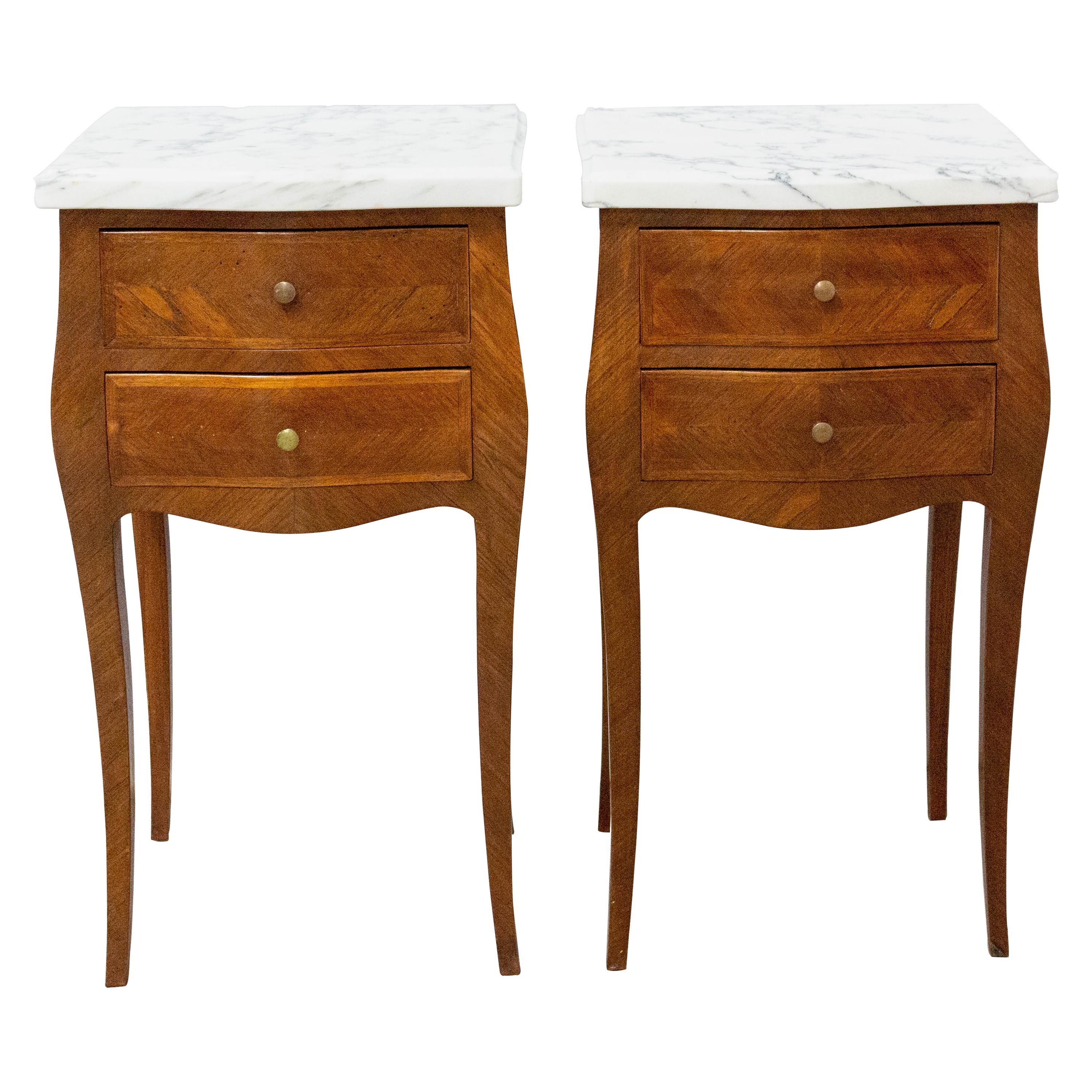 Pair of Louis XV Style Side Cabinets Nightstands French Bedside Tables Mable Top