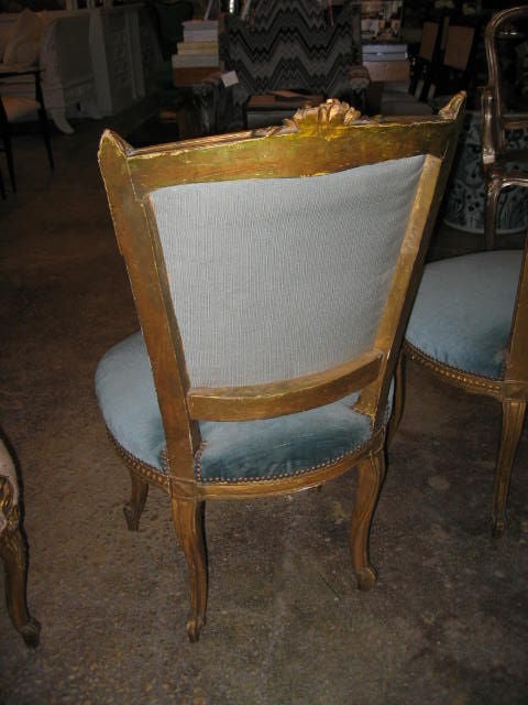 19th Century Pair of Louis XV Style Side Chairs in Original Gilt Finish For Sale