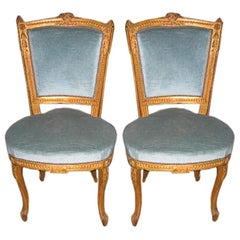 Pair of Louis XV Style Side Chairs in Original Gilt Finish