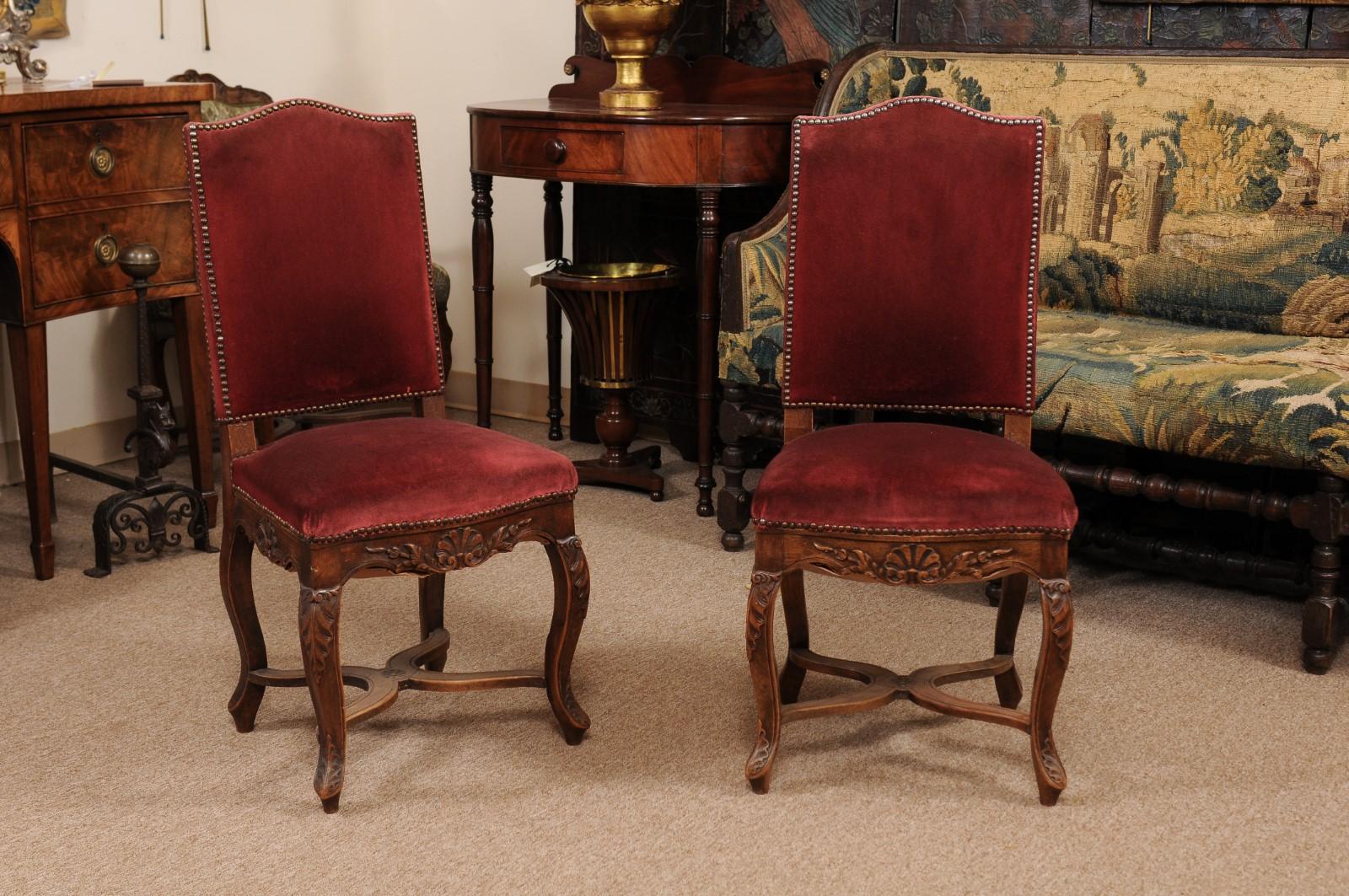French Pair of Louis XV Style Side Chairs with Upholstered Backs, France, ca. 1890 For Sale