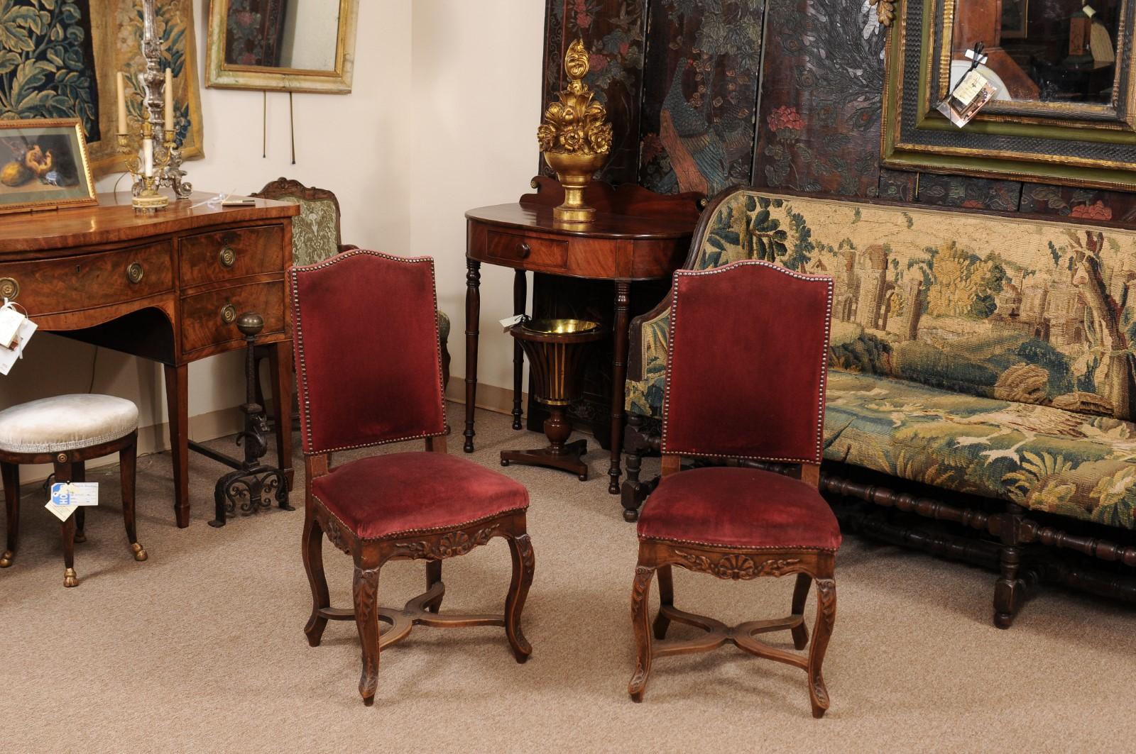 Pair of Louis XV Style Side Chairs with Upholstered Backs, France, ca. 1890 In Good Condition For Sale In Atlanta, GA