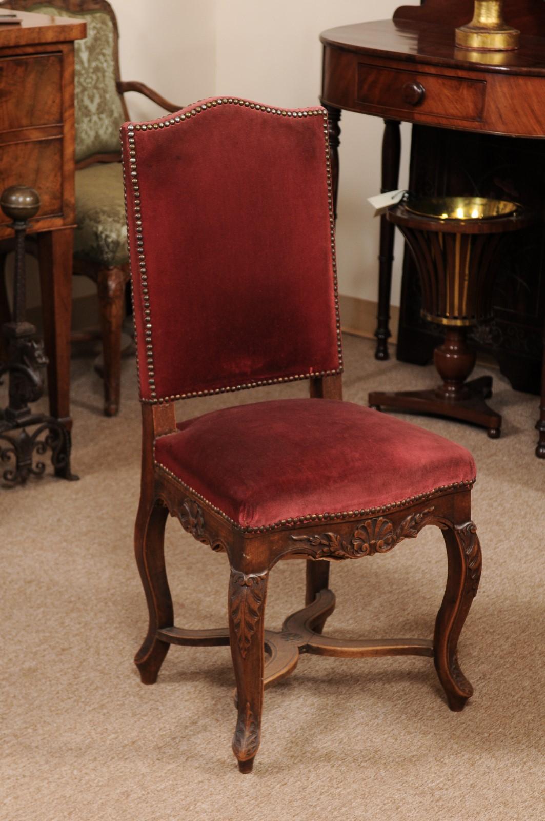19th Century Pair of Louis XV Style Side Chairs with Upholstered Backs, France, ca. 1890 For Sale