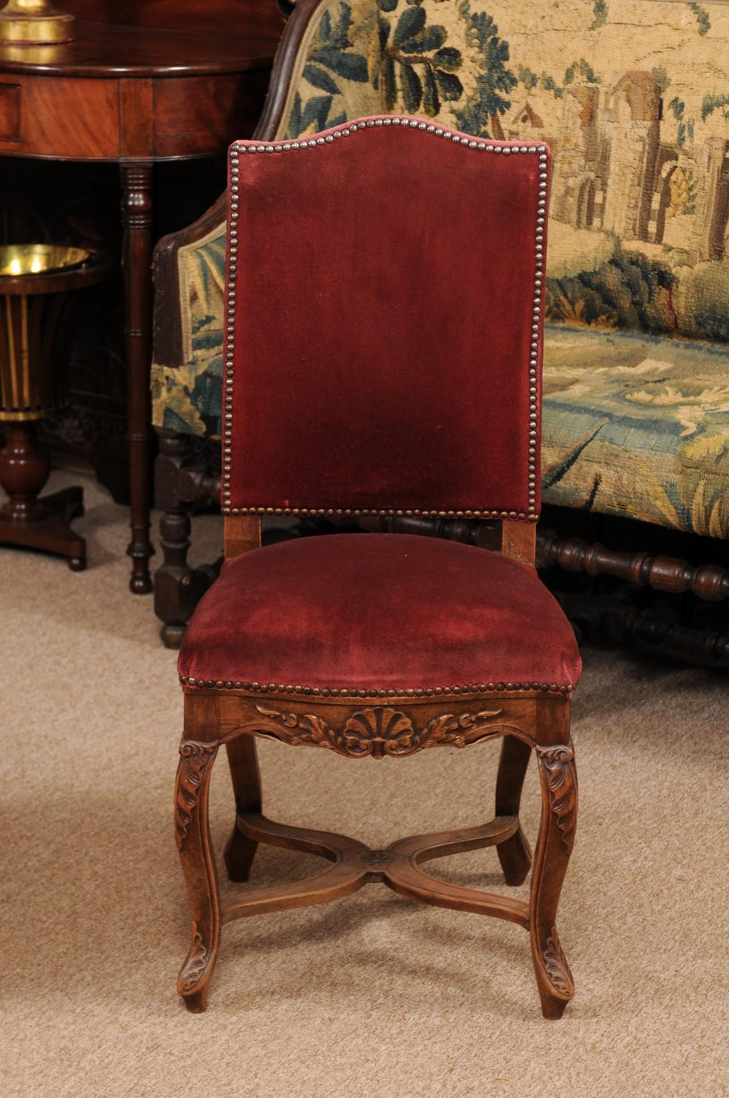 Upholstery Pair of Louis XV Style Side Chairs with Upholstered Backs, France, ca. 1890 For Sale