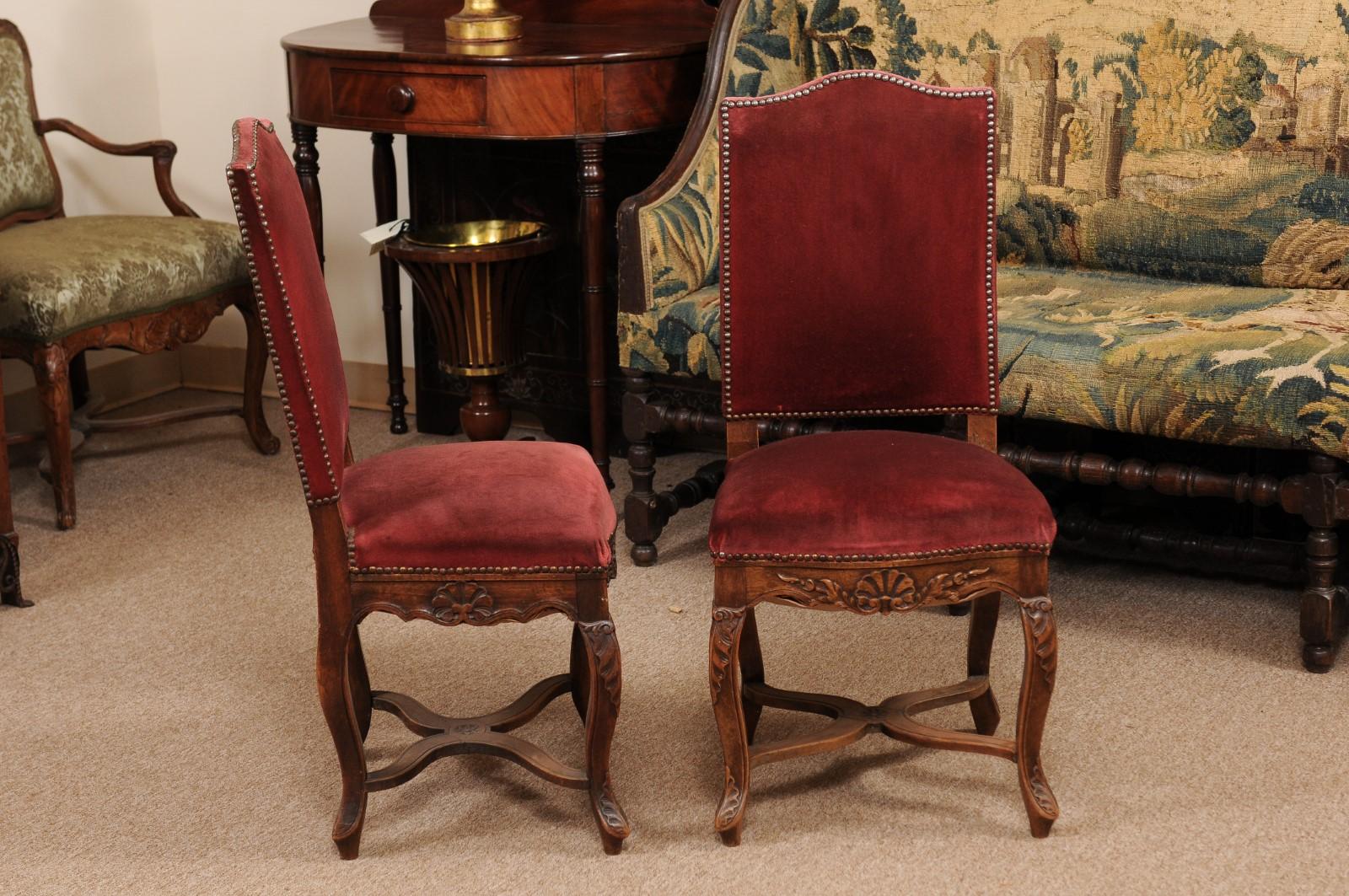 Pair of Louis XV Style Side Chairs with Upholstered Backs, France, ca. 1890 For Sale 1