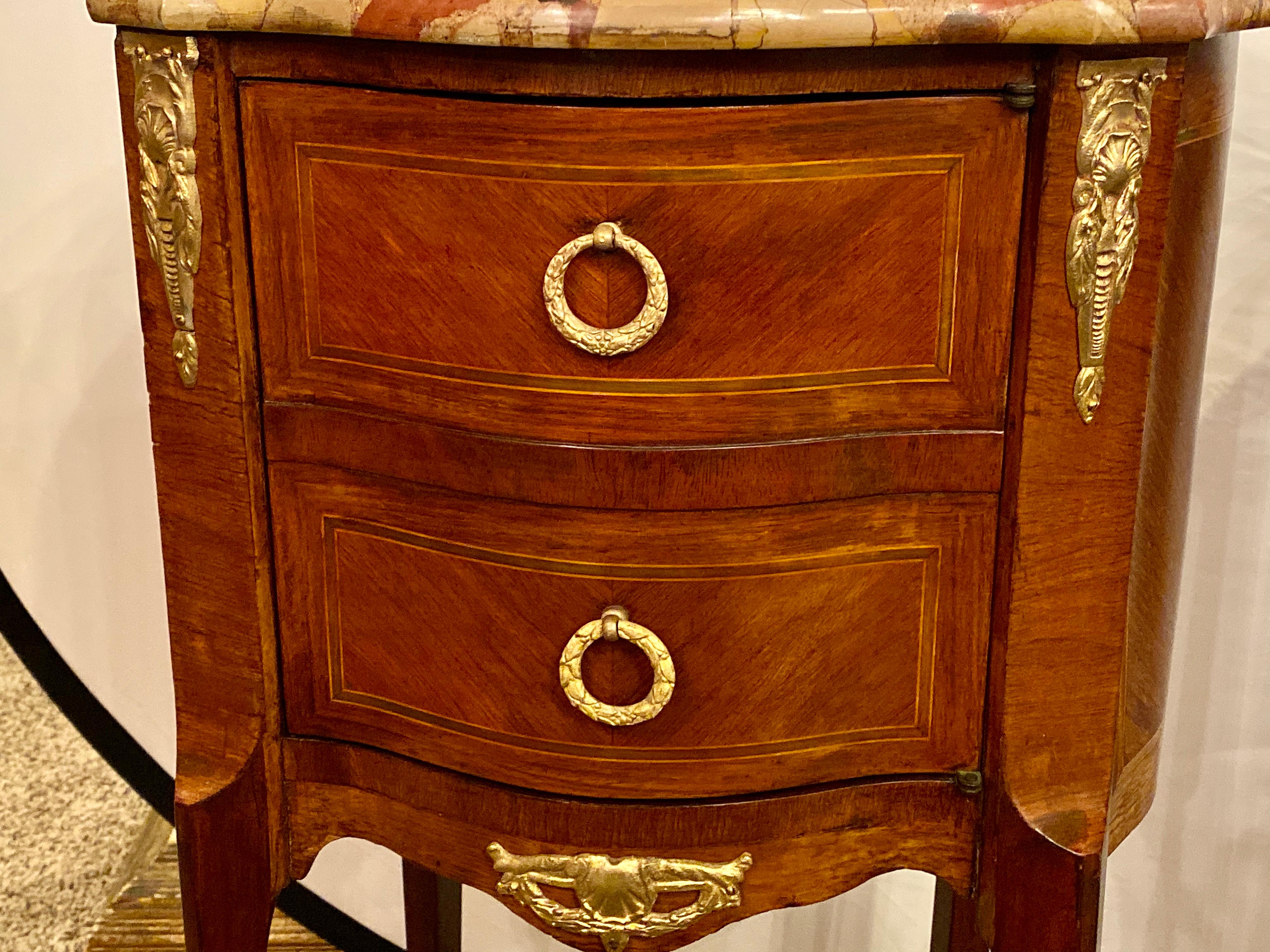 Pair of Louis XV Style Side / End Tables with Breche D'alep Original Marble Top 5