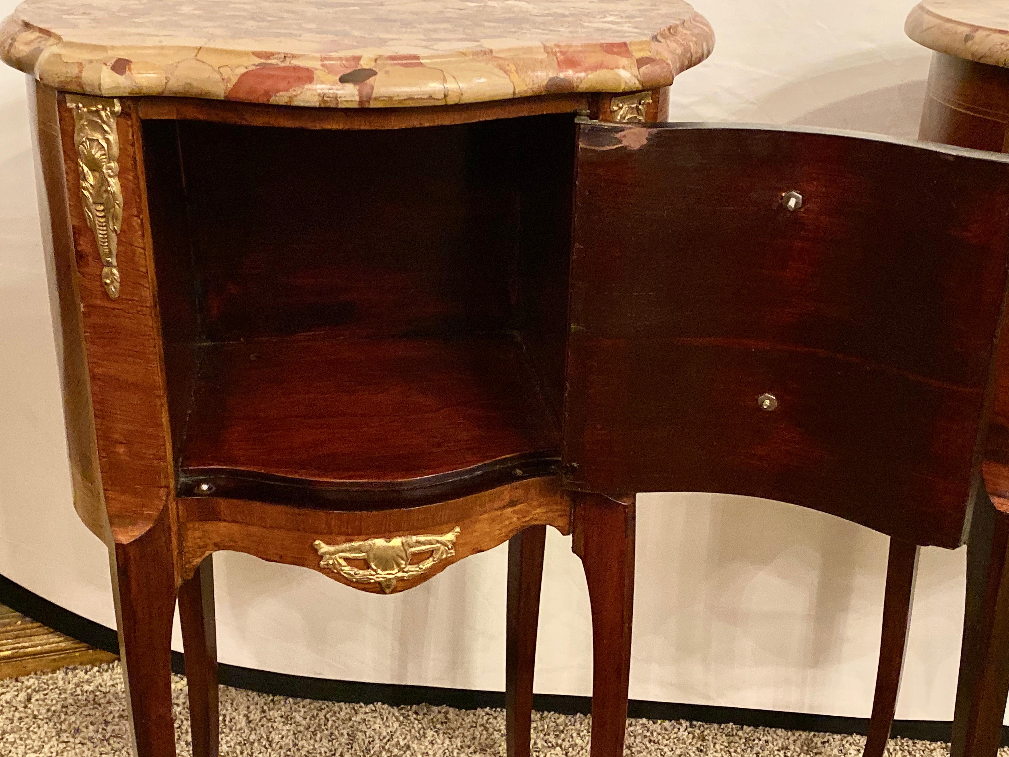 Pair of Louis XV Style Side / End Tables with Breche D'alep Original Marble Top 6