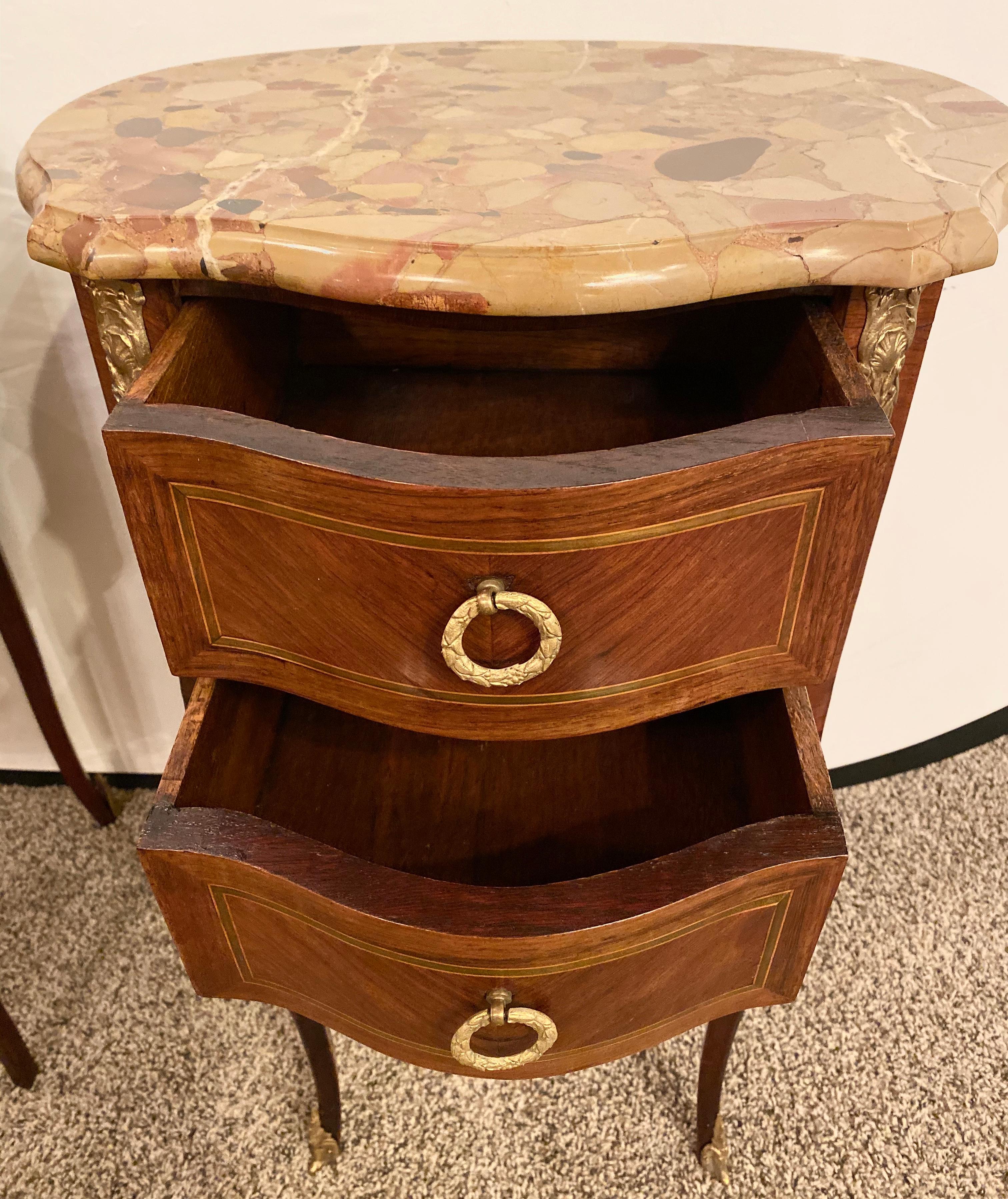 Pair of Louis XV Style Side / End Tables with Breche D'alep Original Marble Top 11