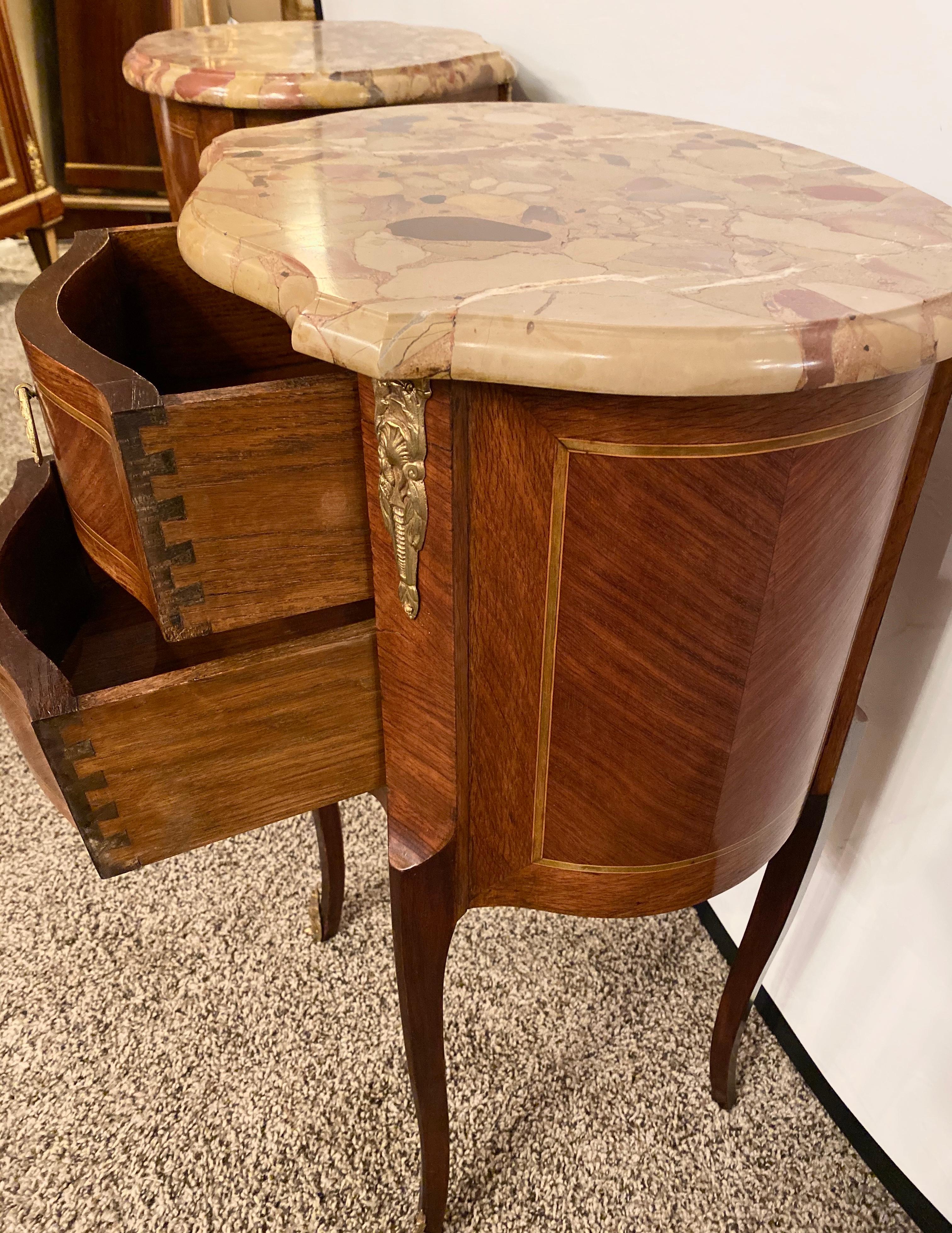 Pair of Louis XV Style Side / End Tables with Breche D'alep Original Marble Top 12