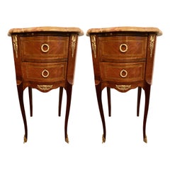 Pair of Louis XV Style Side / End Tables with Breche D'alep Original Marble Top