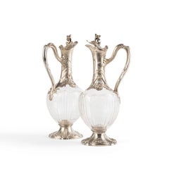 Pair of Louis XV Style Silver and Crystal Ewers.