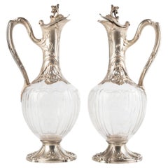 Pair of Louis XV Style Silver and Crystal Ewers.
