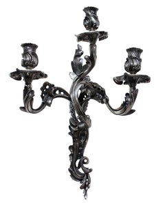 Pair Of Louis XV Style Silver Plated Wall Sconces