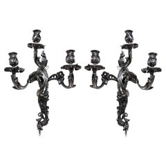 Antique Pair Of Louis XV Style Silver Plated Wall Sconces