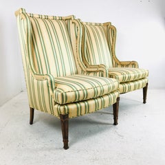 Pair of Louis XV Style Striped Wingback Chairs