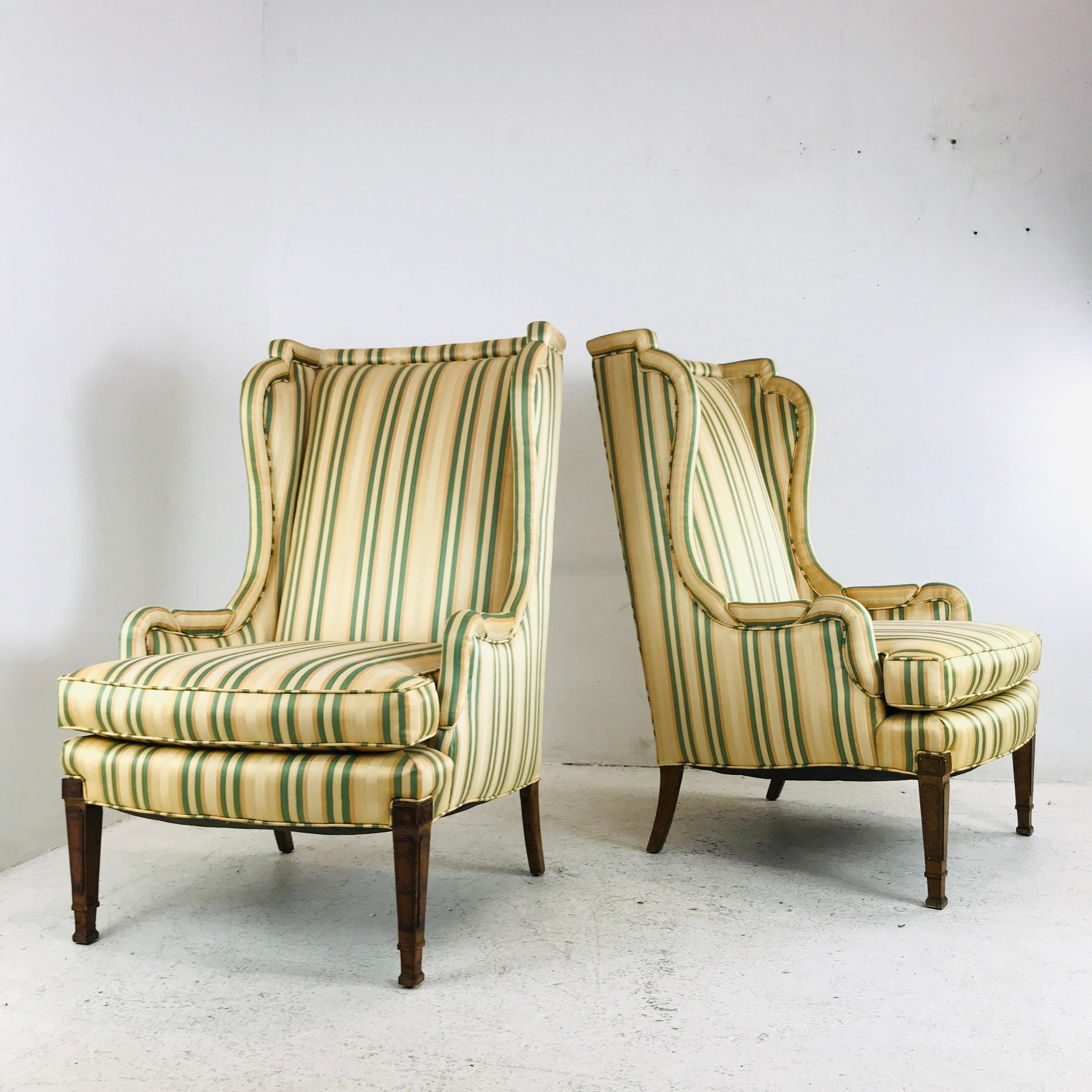 striped wing chair