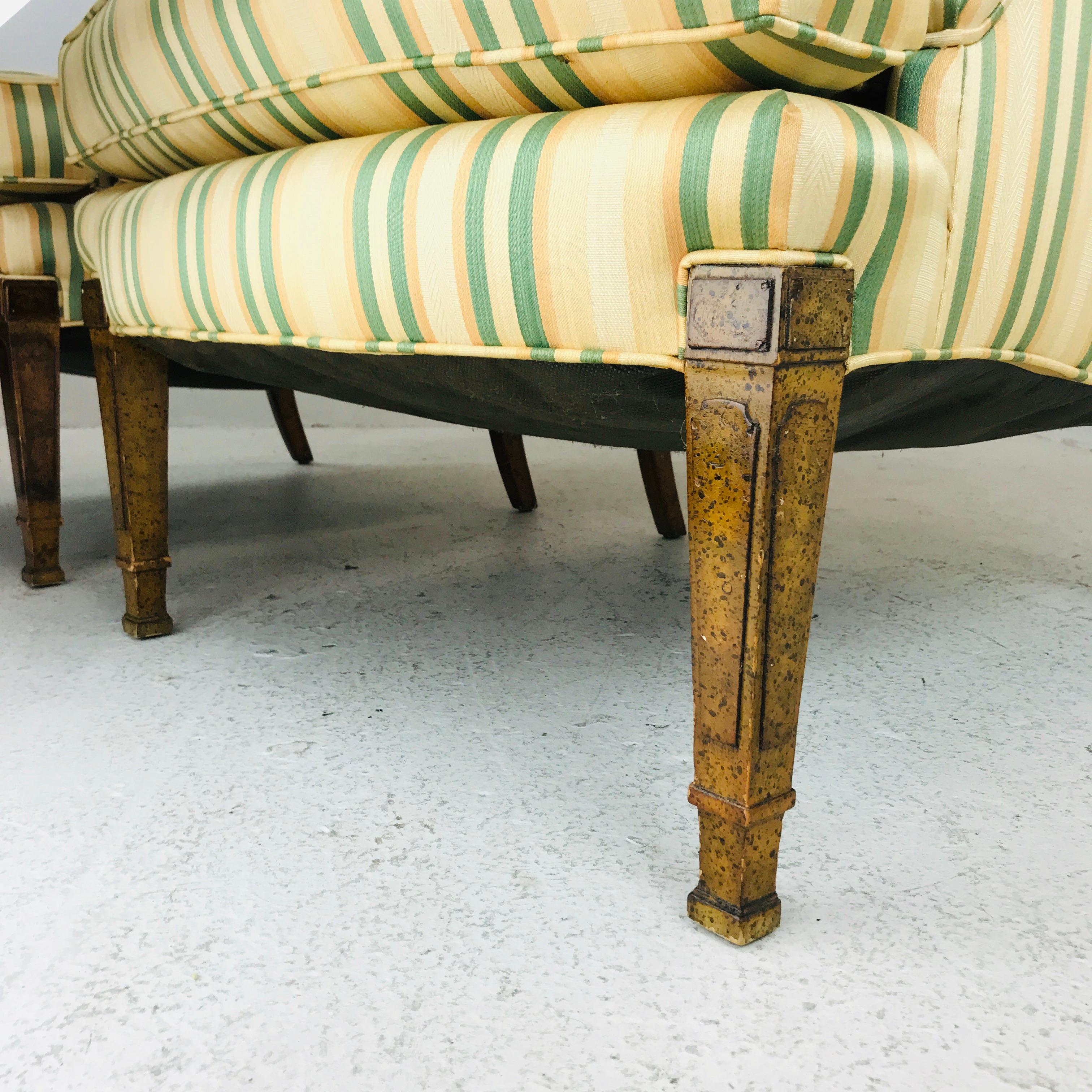 Pair of Louis XV Style Striped Wingback Chairs In Good Condition In Dallas, TX