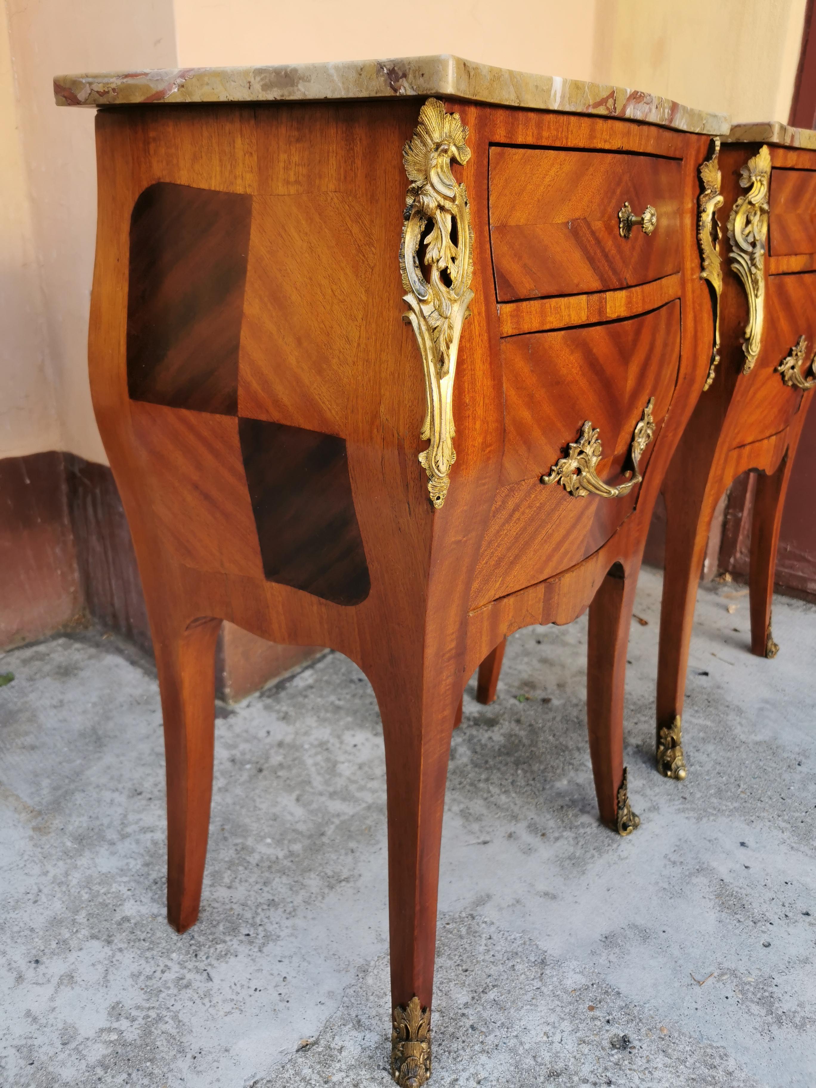 Marquetry Pair of Louis XV Style Style Bed Side Commodes, c 1870