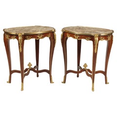 Pair of Louis XV Style Tables with Marble Top and Bronze Mounts