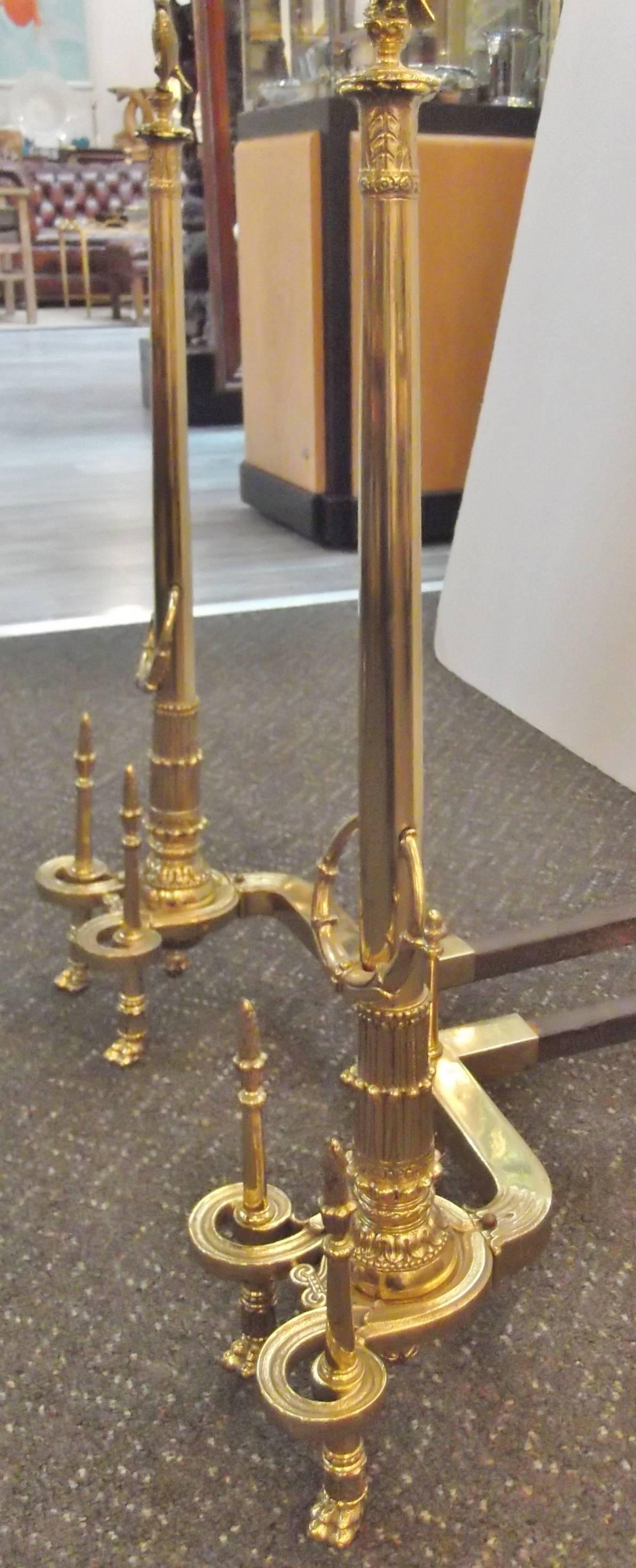 Pair of Louis XV Style Tall Andirons In Excellent Condition In Lambertville, NJ