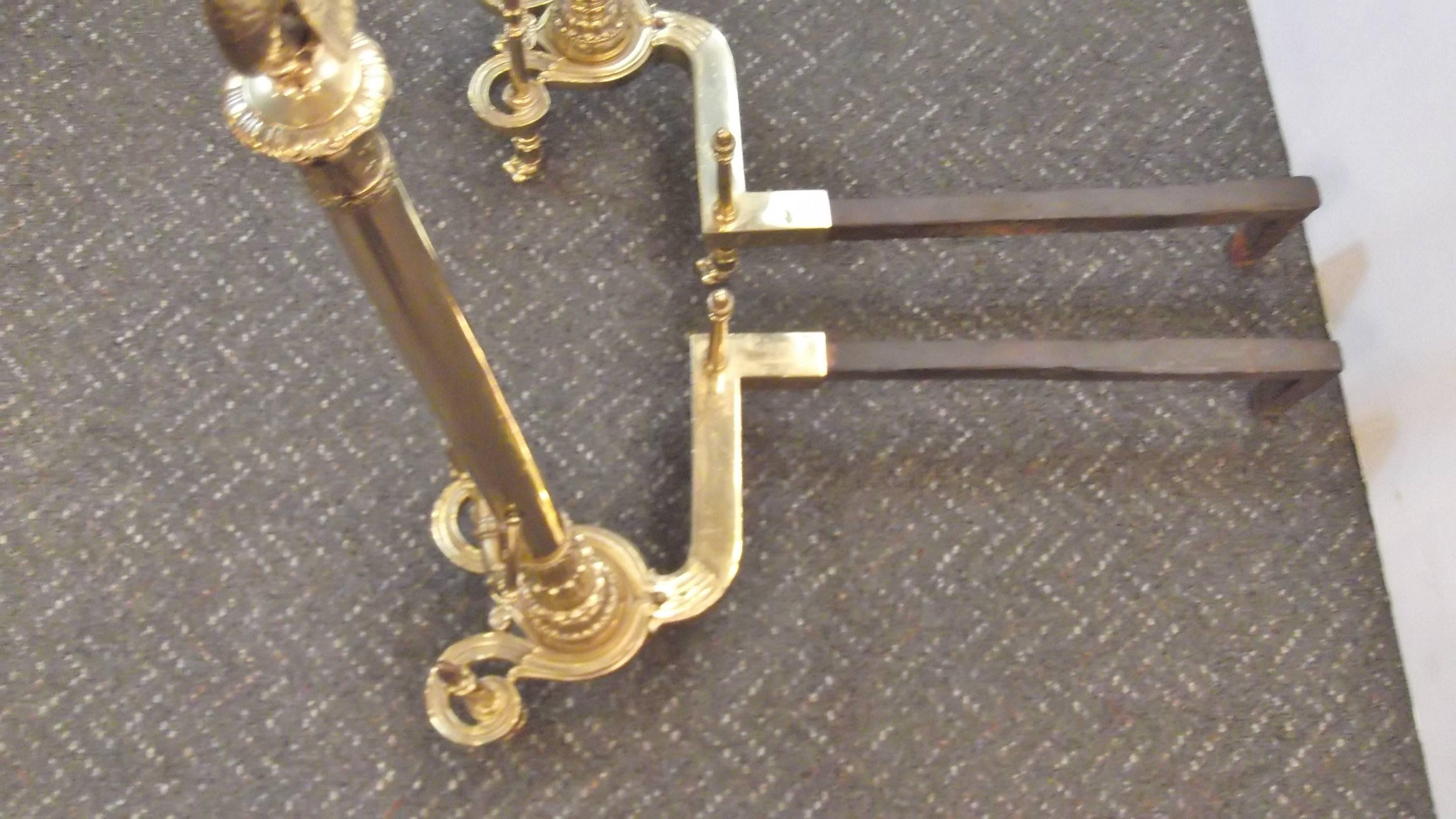 20th Century Pair of Louis XV Style Tall Andirons
