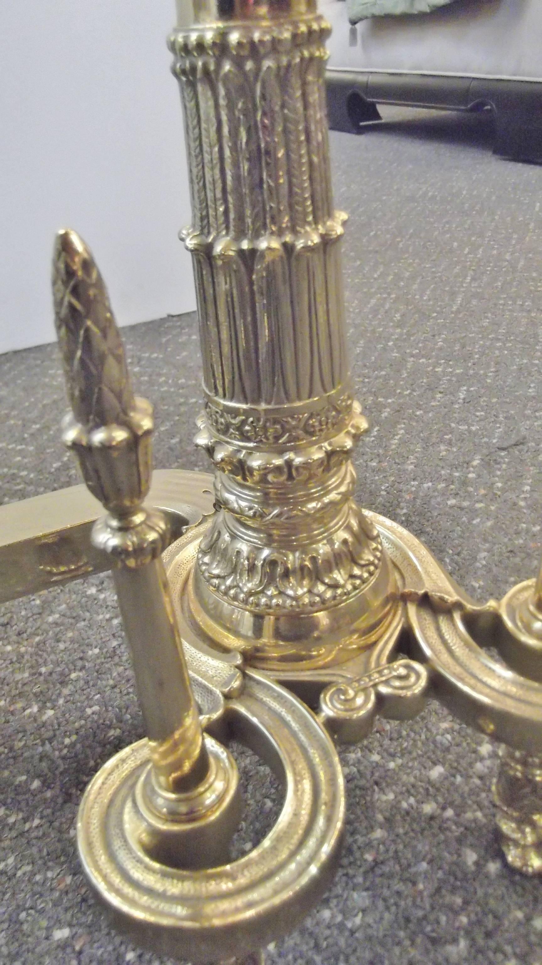 Brass Pair of Louis XV Style Tall Andirons
