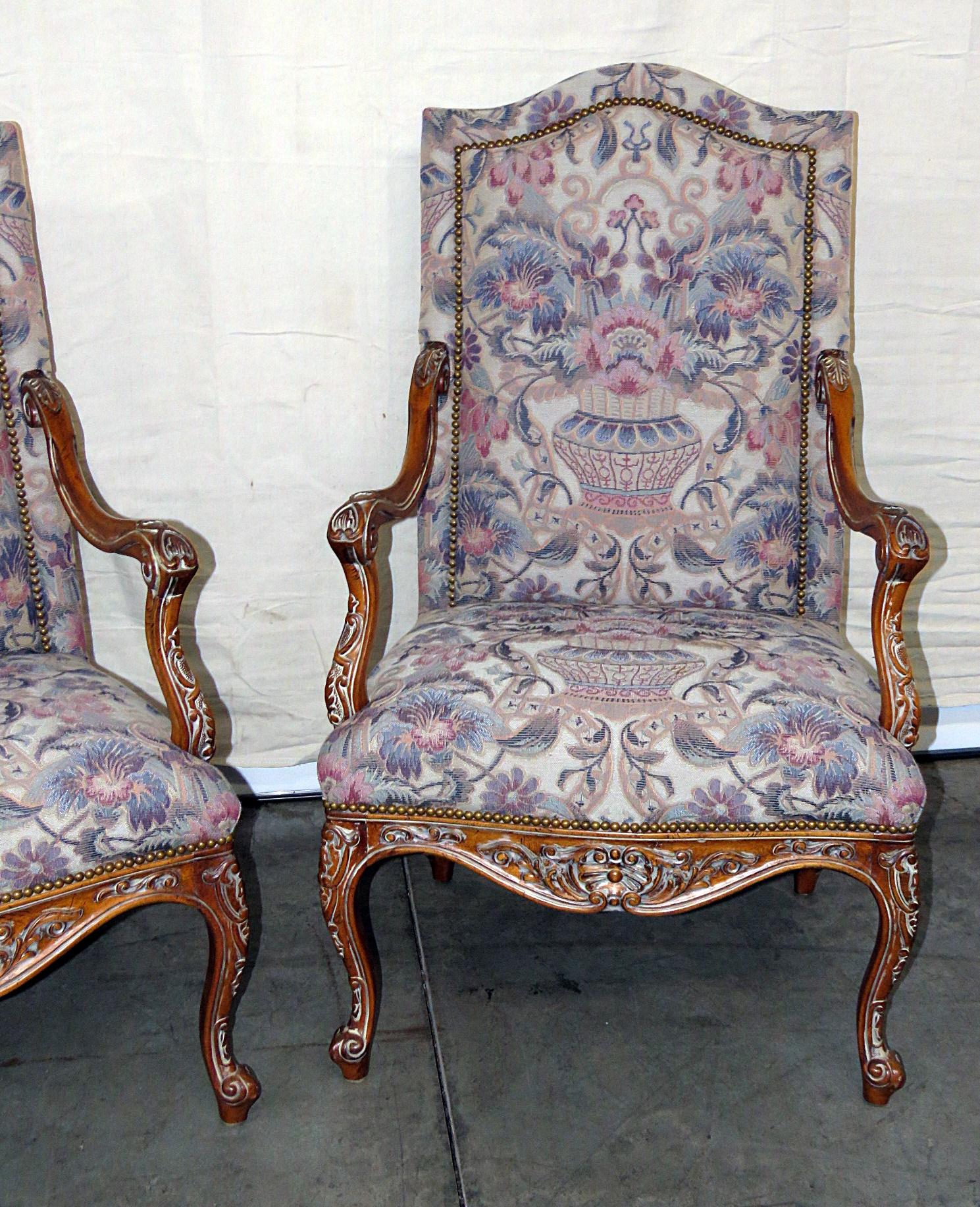 American Pair of Louis XV Style Tapestry Armchairs For Sale