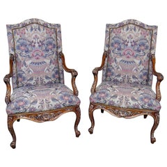 Vintage Pair of Louis XV Style Tapestry Armchairs