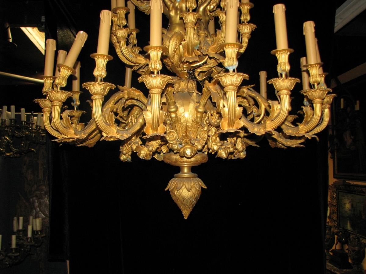 Pair of Louis XV Style Thirty-Three-Light Ormolu Figural Chandeliers For Sale 9