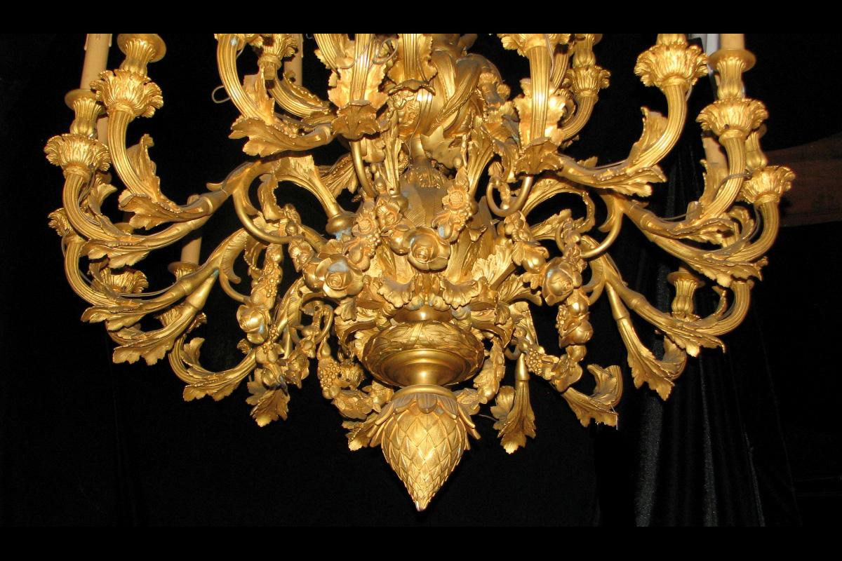 Pair of Louis XV Style Thirty-Three-Light Ormolu Figural Chandeliers For Sale 10