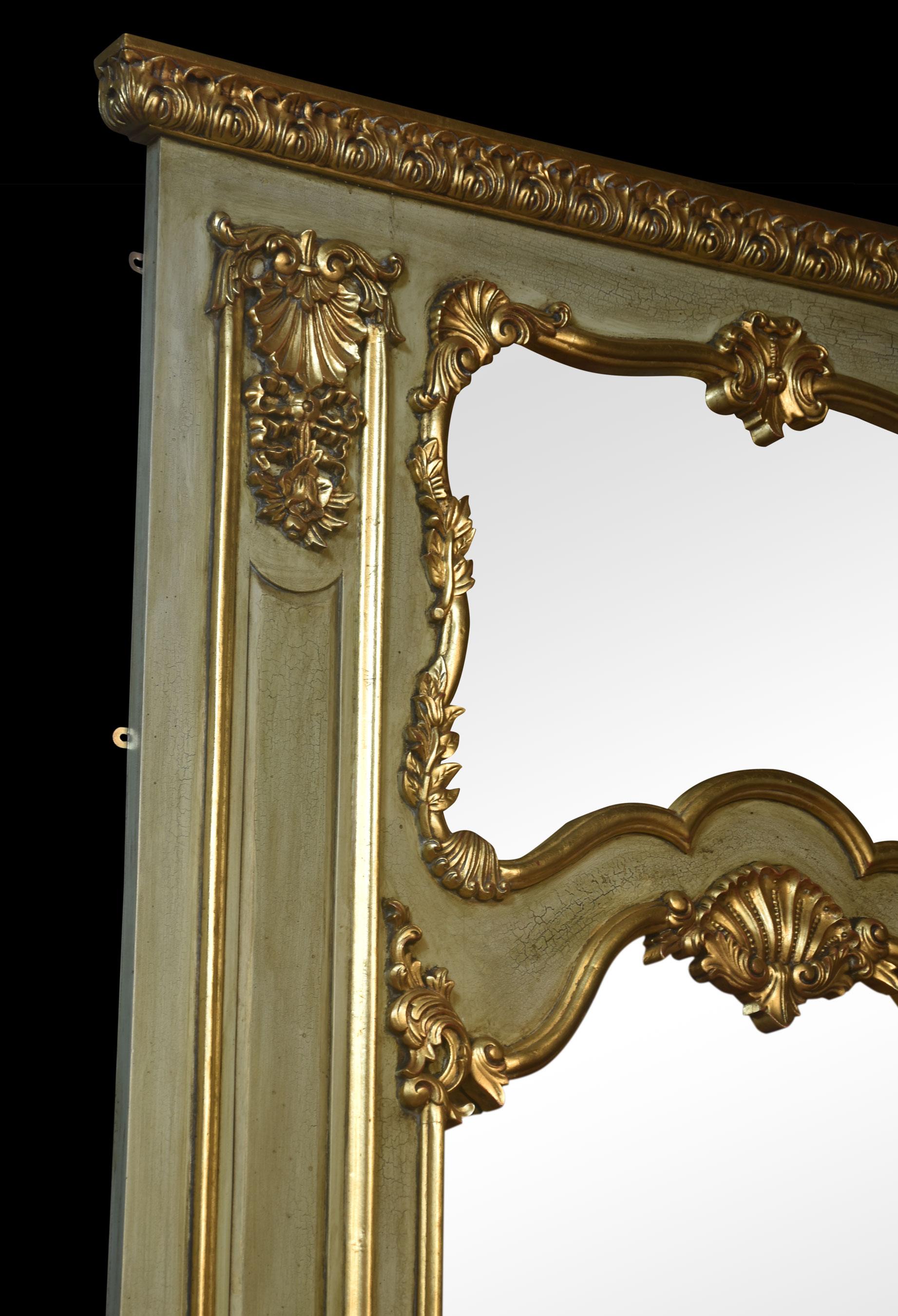 Giltwood Pair of Louis XV Style Trumeau Mirrors