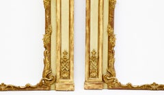 Pair of Louis XV Style Trumeau Mirrors, French Green with Aged Gold Highlights