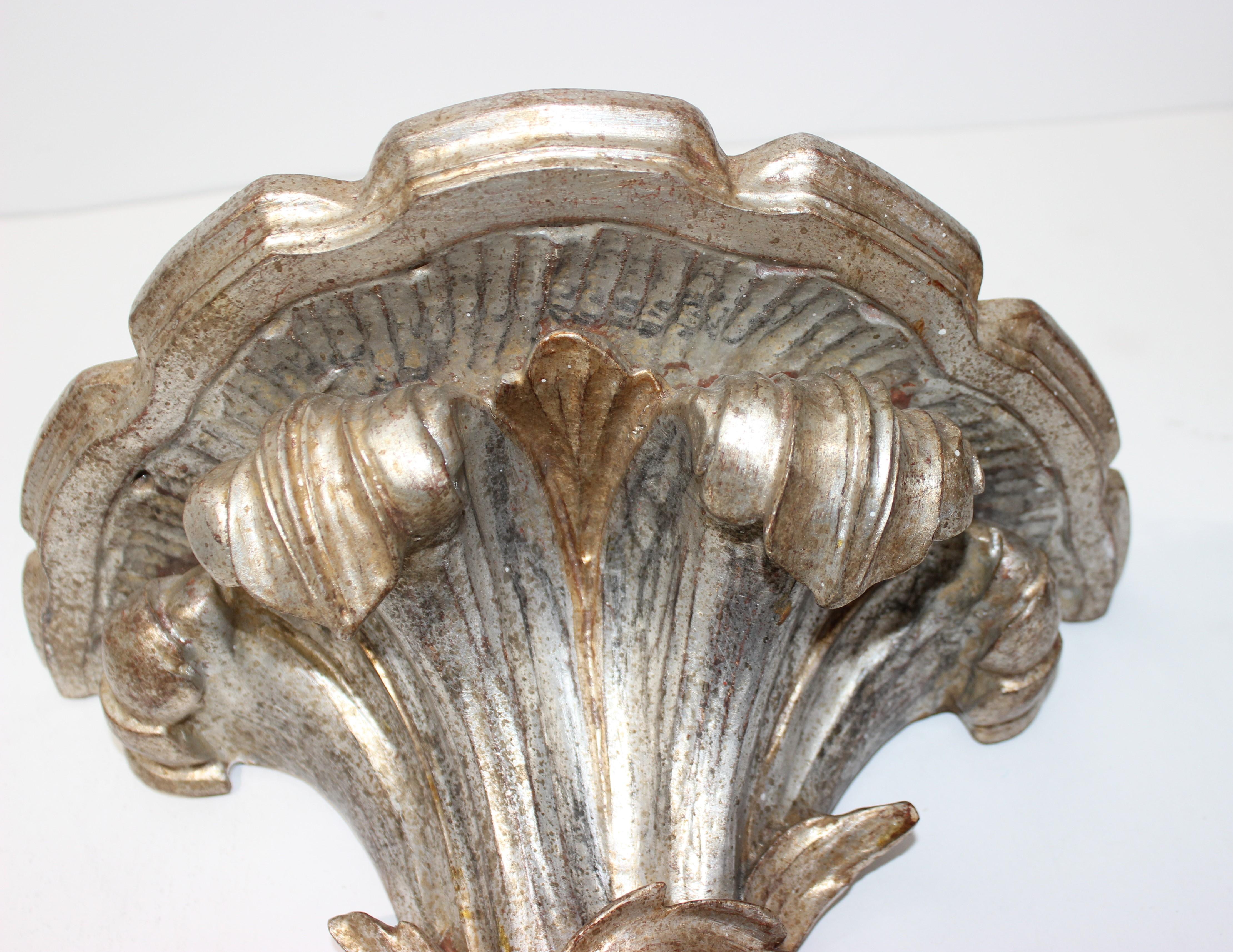 Silver Leaf Pair of Louis XV Style Wall Brackets For Sale