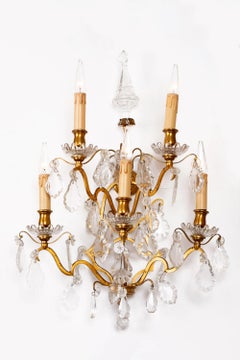 Pair of Louis XV Style Wall Sconces in Gilt Bronze and Crystal, circa 1900