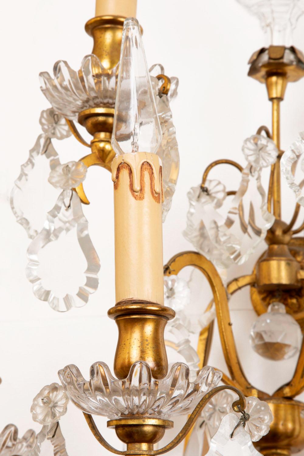 French Pair of Louis XV Style Wall Sconces in Gilt Bronze and Crystal, circa 1900